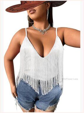 Plus Size Cowgirl Fringe Tank Top - Western Festival Cami